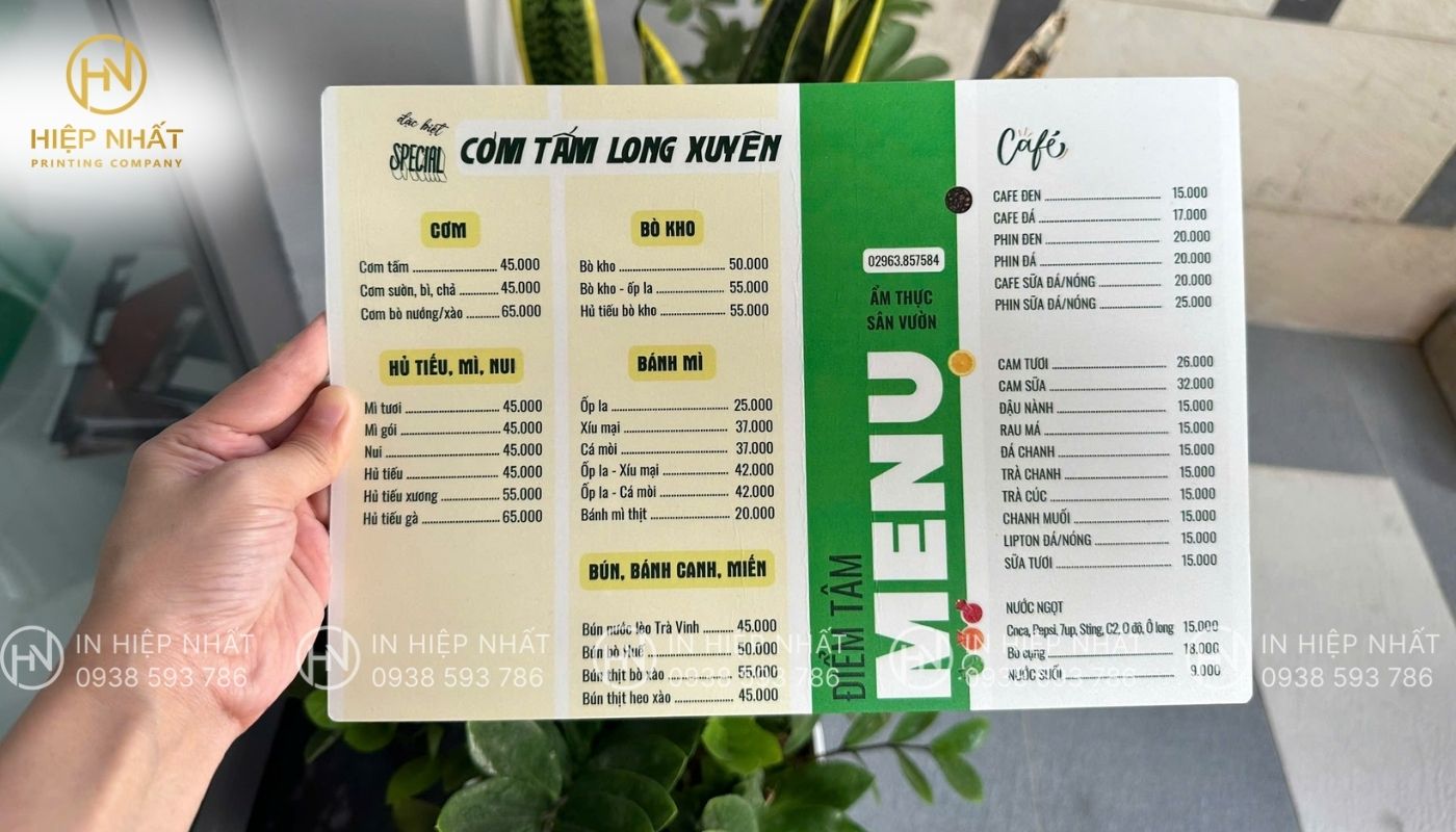In ấn menu nhựa cho quán ăn