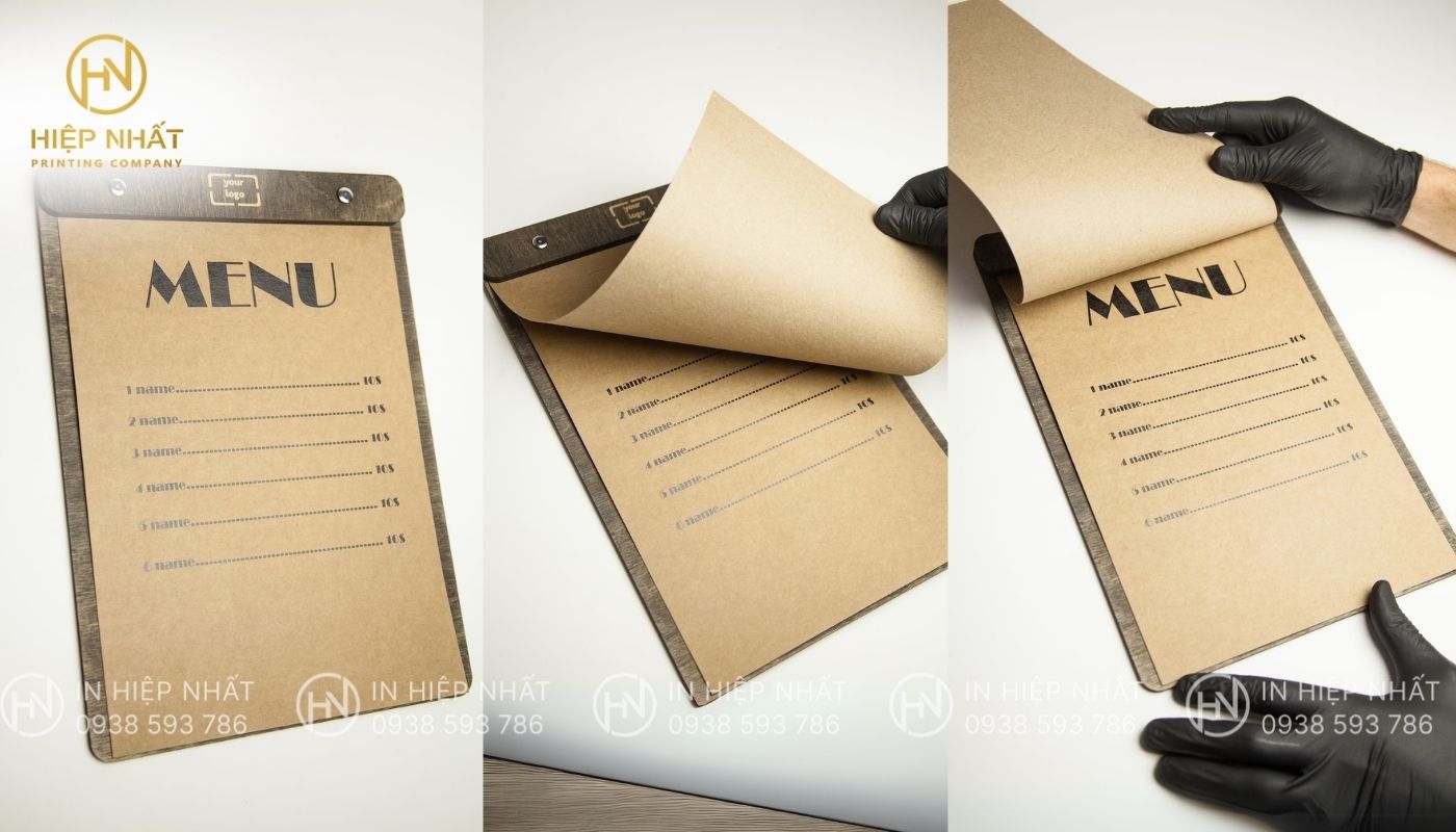 Bảng giá in menu gỗ chất lượng tại In Hiệp Nhất