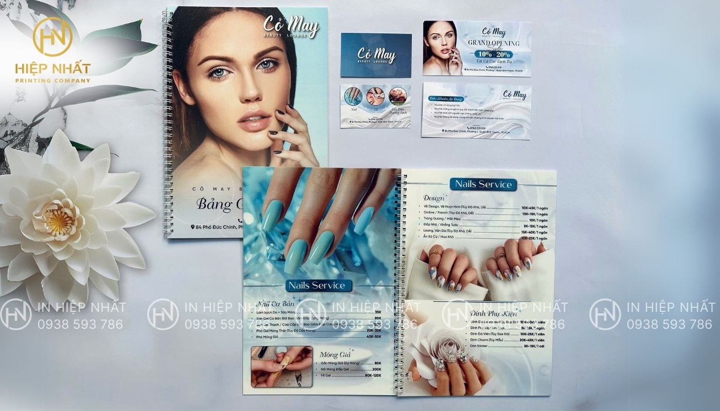 In menu nhựa dẻo tiệm nail Cỏ May