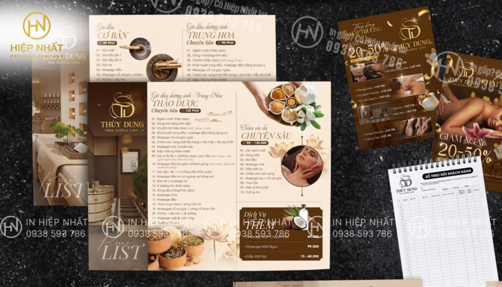 Mẫu in menu cho tiệm spa dạng bảng cứng Mẫu in menu spa đẹp dạng bảng
