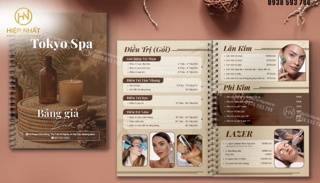 Mẫu in menu spa dạng lò xo được nhiều khách hàng ưu tiên lựa chọn In ấn menu spa dạng lò xo