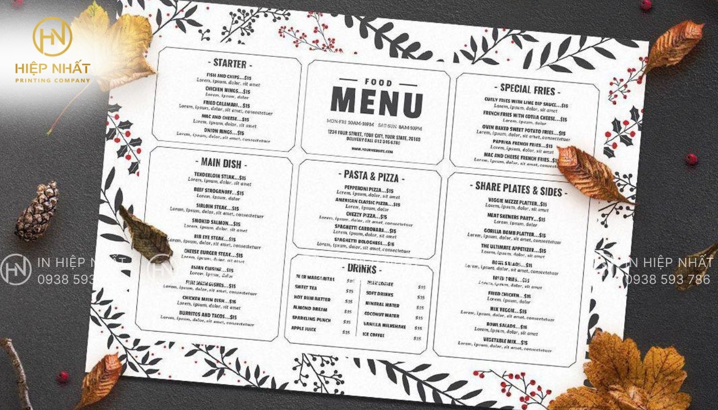 In menu nhựa giá rẻ Tphcm cho tiệm pizza