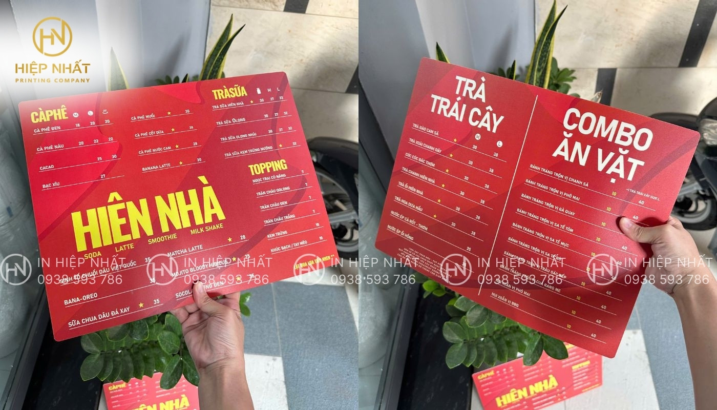 In menu nhựa chống nước quán ăn, quán cafe