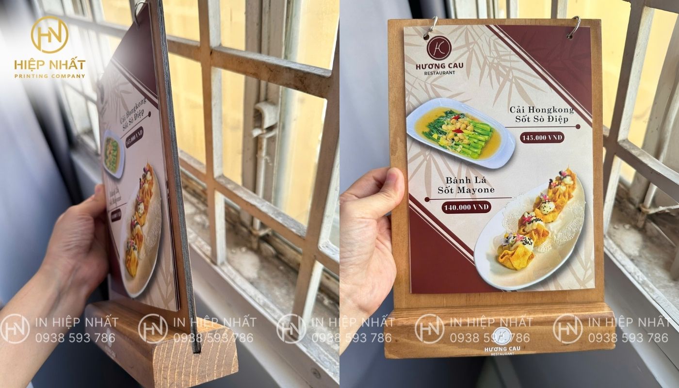 Dịch vụ in menu gỗ để bàn cho quán ăn