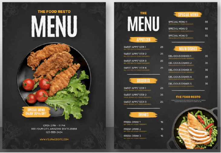 mẫu in menu nhà hàng Hương Quê