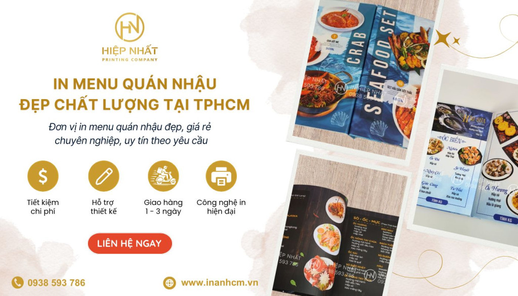 In Hiệp Nhất đơn vị in ấn menu quán nhậu giá tốt chất lượng, bền Dịch vụ in menu quán nhậu uy tín, chất lượng tại xưởng In Hiệp Nhất
