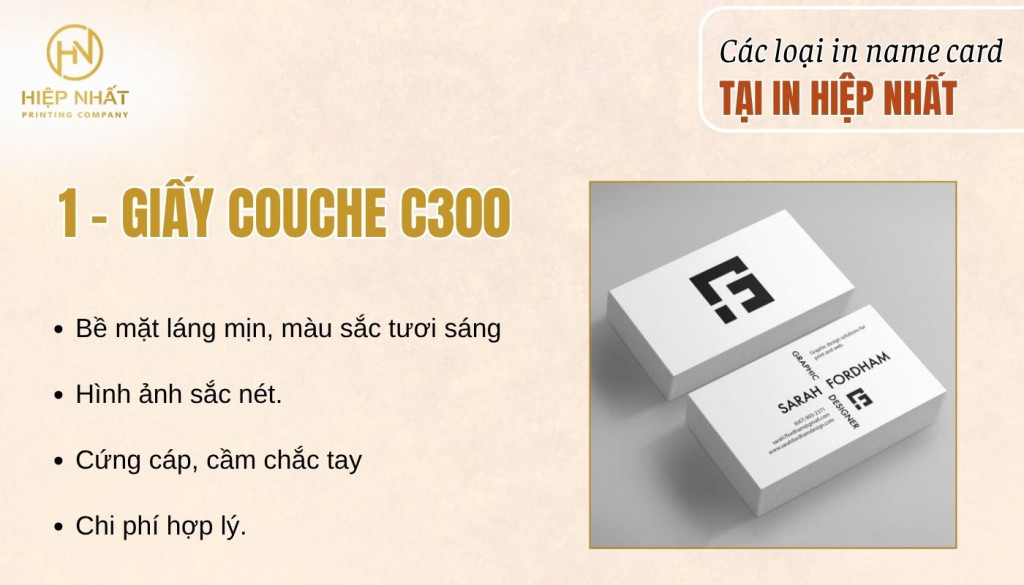Giấy Couche C300 là lựa chọn phổ biến nhờ bề mặt láng mịn, in màu sắc tươi sáng