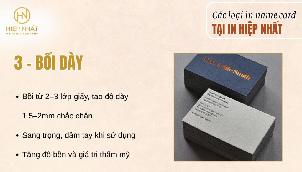 Card được bồi từ hai hoặc nhiều lớp giấy, tạo độ dày 1.5–2mm