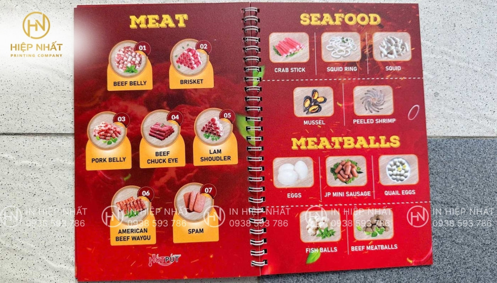 Mẫu thực đơn nhà hàng dạng lò xo