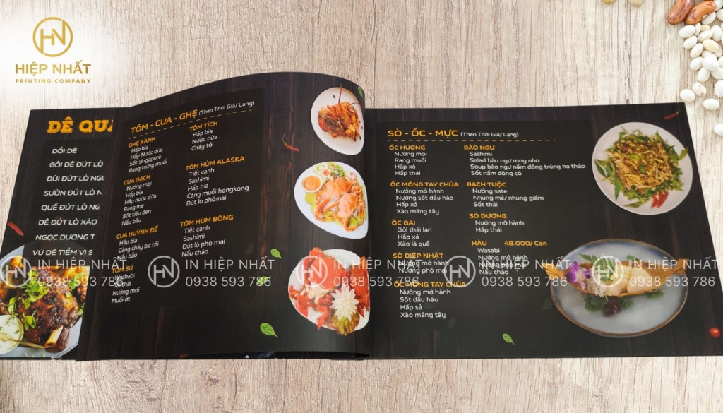 Menu quán nhậu bình dân, thiết kế các món khoa học, dễ theo dõi gọi món In menu bìa cứng