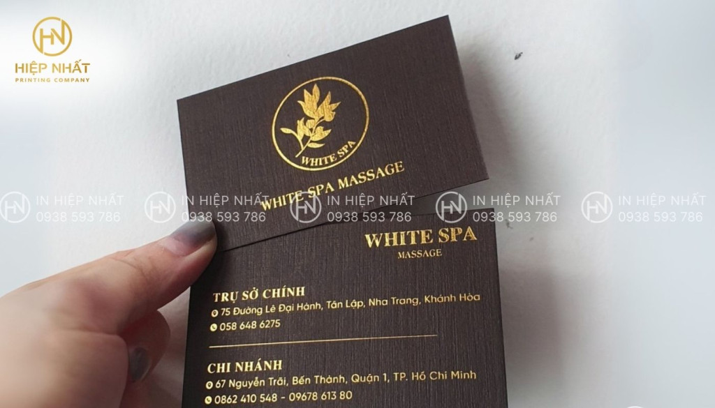 In ấn name card nâu ép kim vàng 