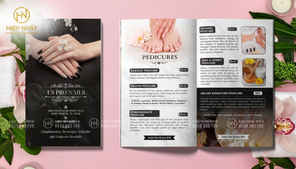 Mẫu in menu nail dạng cuốn chuyên nghiệp In menu tiệm nail dạng cuốn