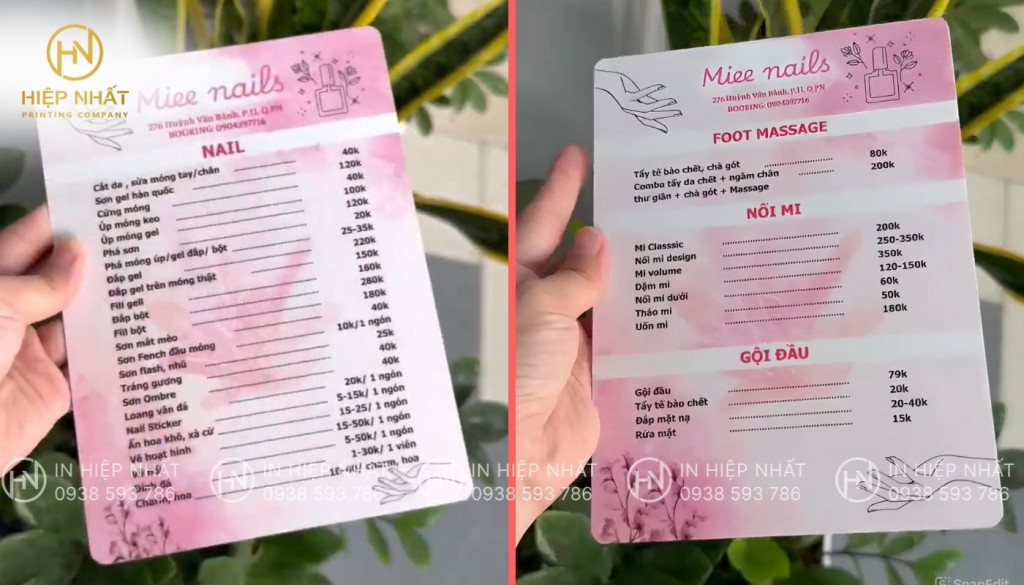 Mẫu in menu nail đẹp dạng bảng mini cho tiệm nail nhỏ In menu dạng bảng