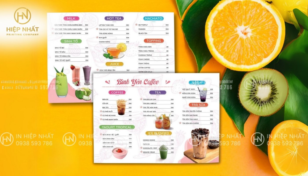 in menu quán cà phê dạng bảng đơn giản