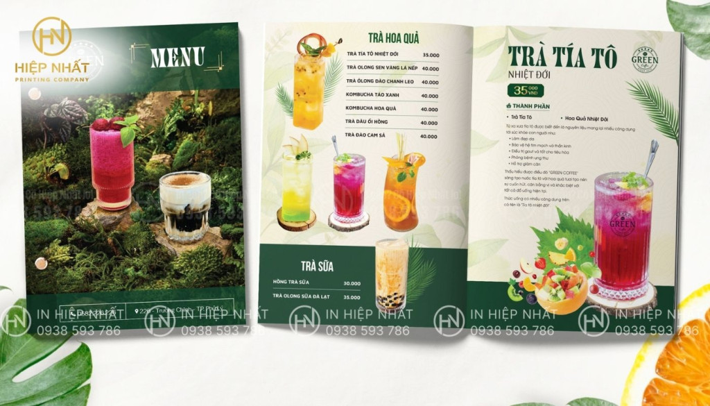In menu cho quán cafe Green
