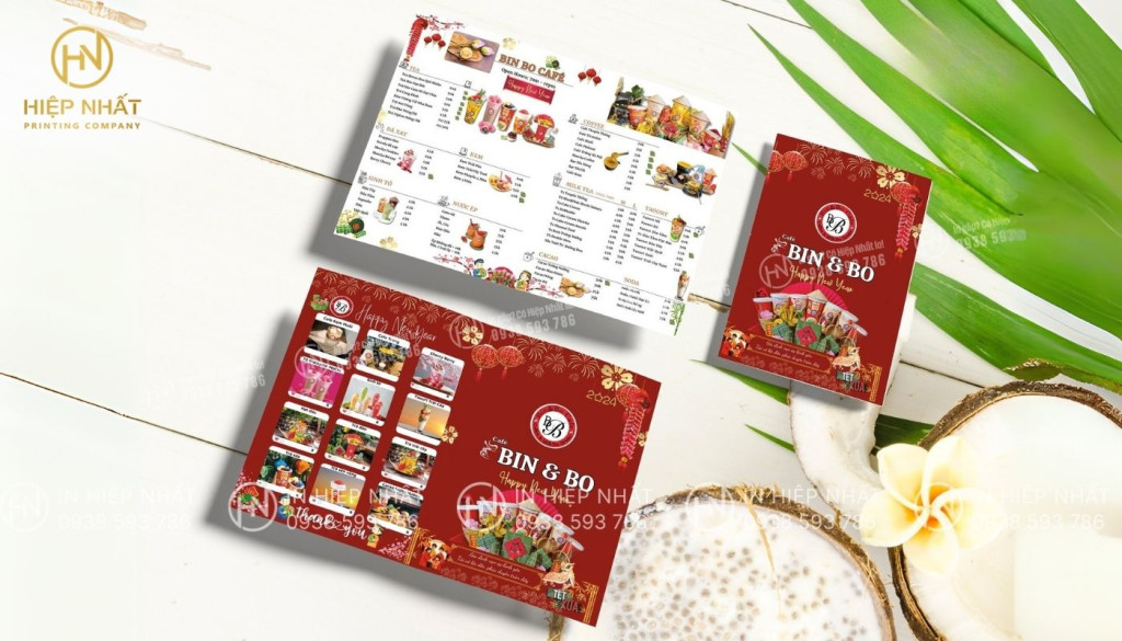 Mẫu thiết kế và in menu quán cafe tone đỏ