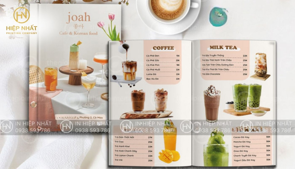 Mẫu in menu quán trà sữa phong cách Hàn Quốc In menu cho quán trà sữa kiểu Hàn Quốc