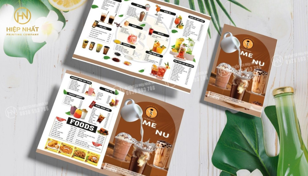Mẫu in menu trà sữa kiểu gập đôi tiện lợi Menu trà sữa mẫu gập đôi