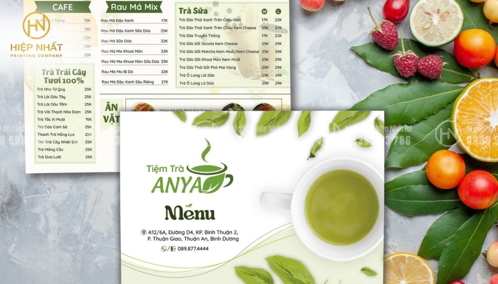 Mẫu in menu cho quán rau má với dạng bảng cứng cáp Mẫu in menu cho quán rau má với dạng bảng cứng cáp