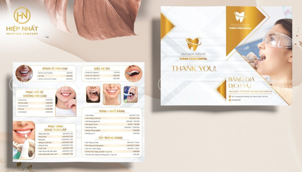 Mẫu in menu bìa cứng gập đôi cho nha khoa In menu bìa cứng gập đôi