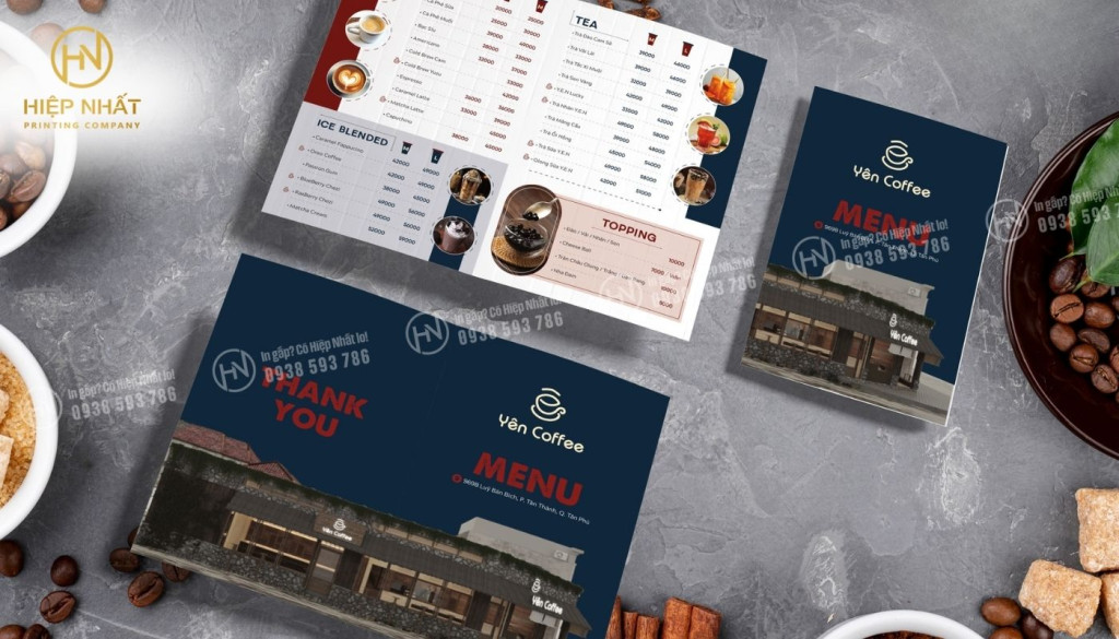 In menu bìa cứng gập đôi sang trọng cho quán cafe In menu bìa cứng gập đôi sang trọng cho quán cafe