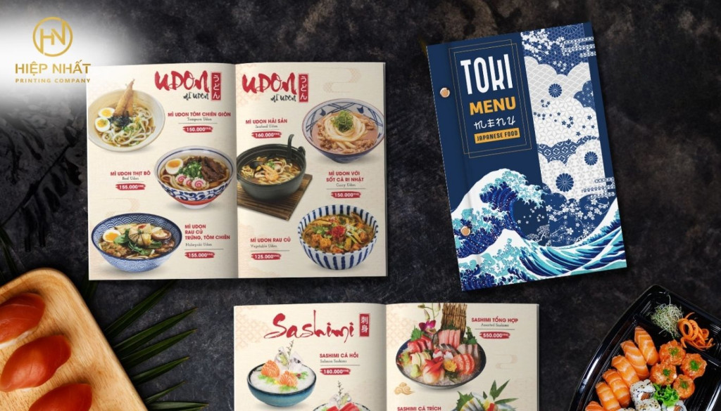 Mẫu thiết kế in menu bìa cứng gáy ốc cho nhà hàng Nhật Bản Mẫu thiết kế in menu bìa cứng gáy ốc cho nhà hàng Nhật Bản