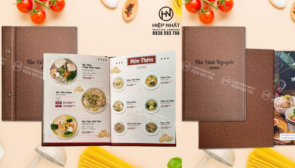 báo giá in menu thực đơn bìa da cao cấp