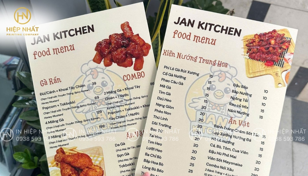 Mẫu menu nhà hàng dạng bảng đẹp, đơn giản