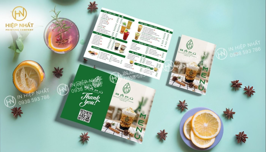 Thiết kế gọn gàng, trình bày được nhiều món khác nhau Thiết kế in menu trà sữa gập đôi