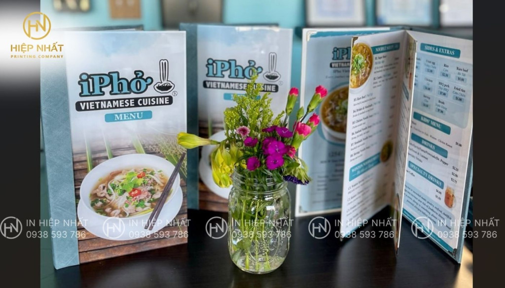 menu quán ăn gáy dán mở phẳng đẹp