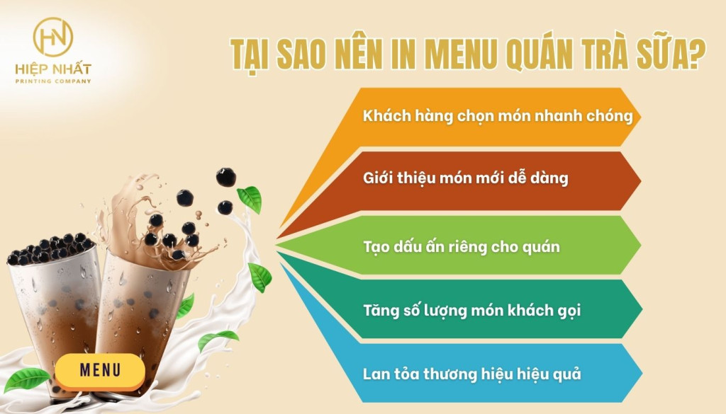 In menu trà sữa giúp tạo điểm nhấn thương hiệu, tăng trải nghiệm khách hàng In menu quán trà sữa giúp tăng độ nhận diện cho thương hiệu