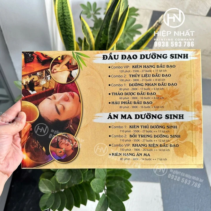 Nội dung bảng giá dịch vụ dưỡng sinh Zen Med in rõ ràng