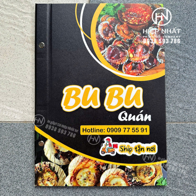 Menu giấy nhựa 280gsm, bìa cứng dọc 20x29cm