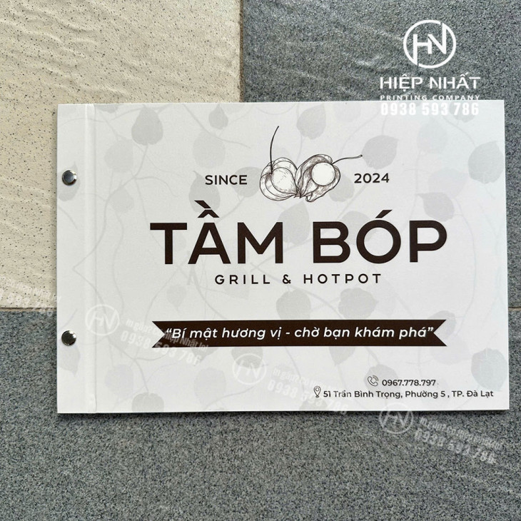 Menu giấy nhựa khổ ngang 29x20cm – Tằm Bóp Grill