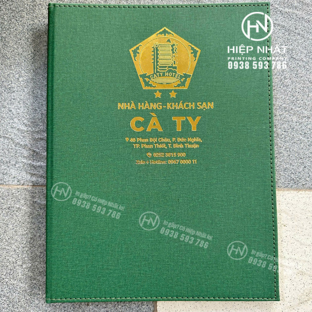 Menu bìa da ép kim khách sạn Cà Ty