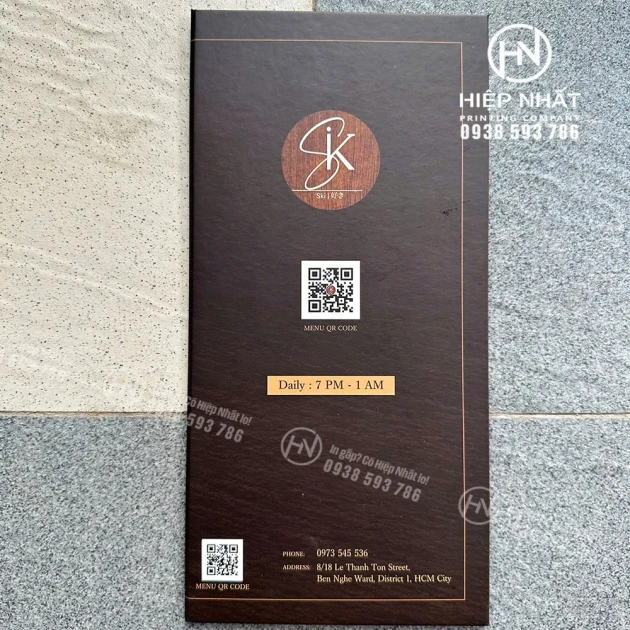 Bìa menu gập đôi kích thước 14x29cm