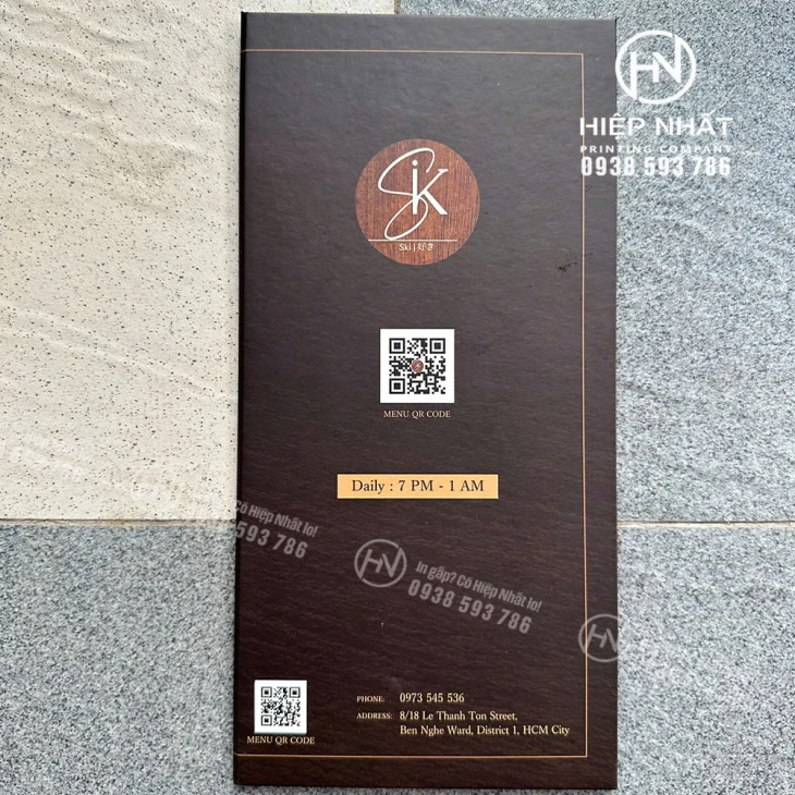 Bìa menu gập đôi kích thước 14x29cm
