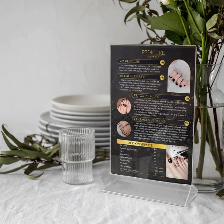 Menu mica để bàn dịch vụ spa, bảng giá triệt lông – làm đẹp