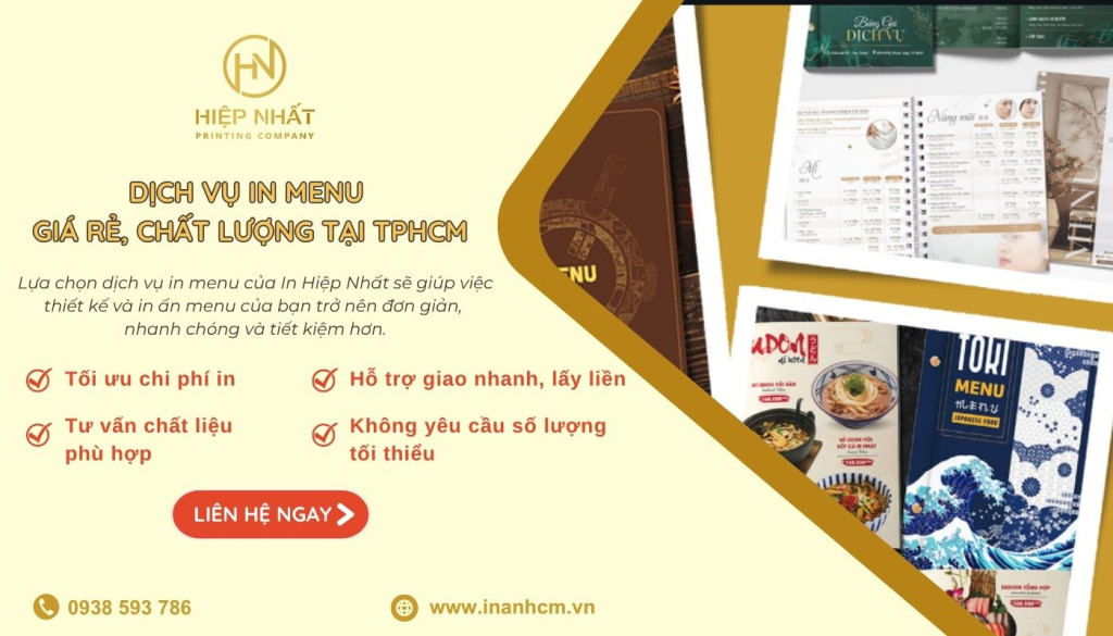 In Hiệp Nhất chuyên nhận in ấn menu chất lượng, giá tốt với đa dạng ngành hàng