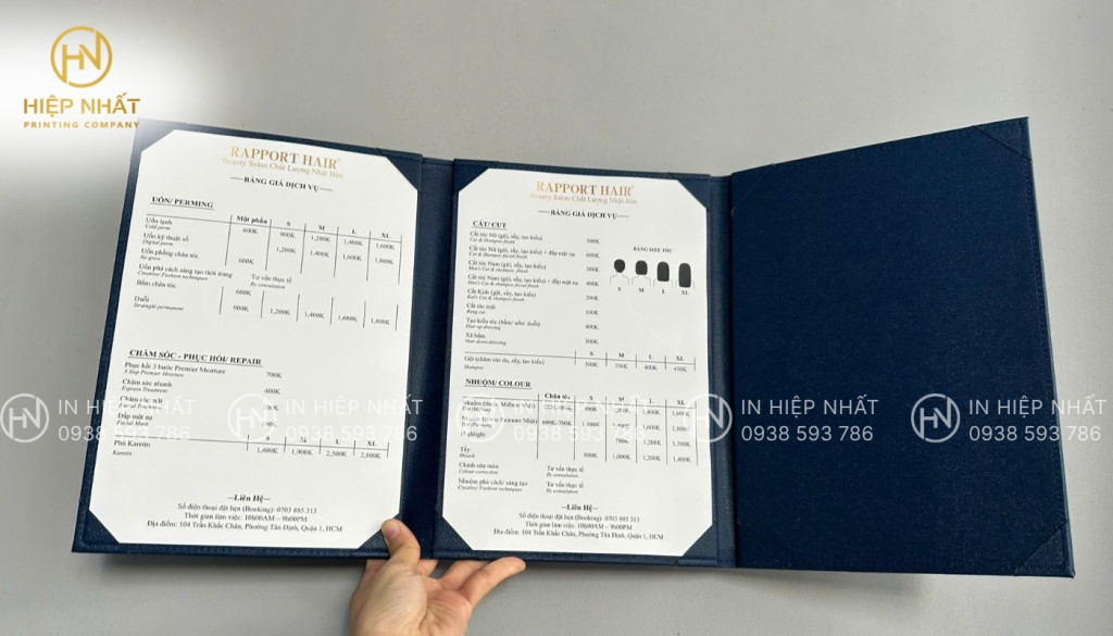 Mẫu in menu da cho tiệm làm tóc Mẫu in menu da cho tiệm làm tóc