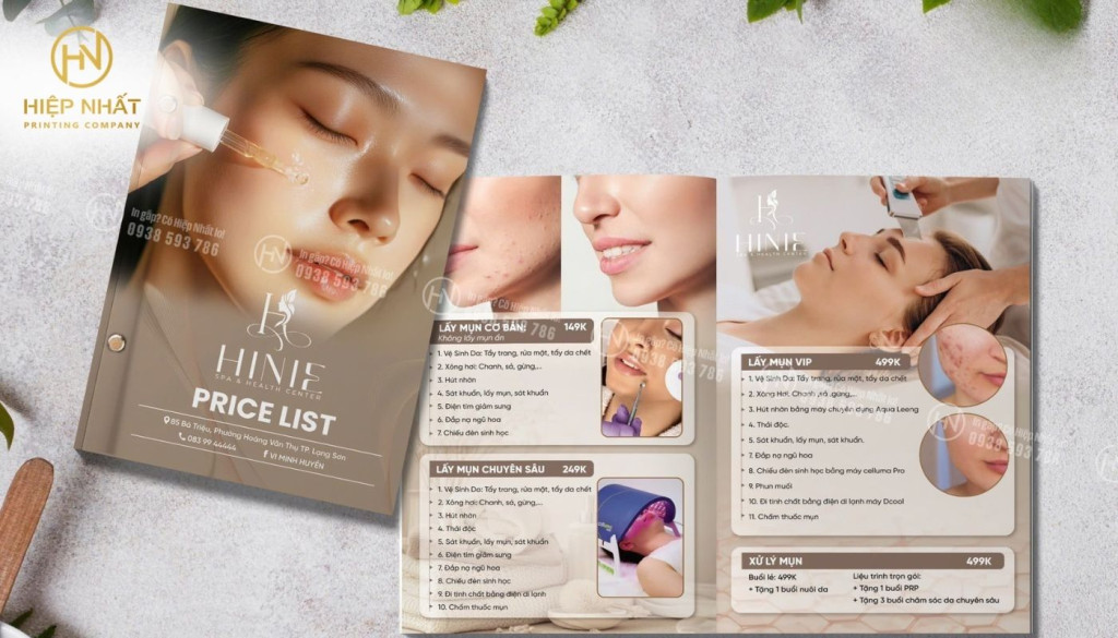 thiết kế in ấn menu đẹp cho tiệm spa