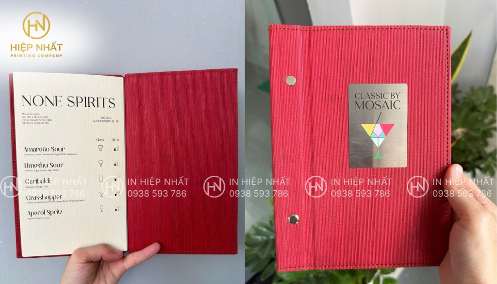 Mẫu in menu da tone đỏ sang trọng Mẫu in menu da tone đỏ sang trọng