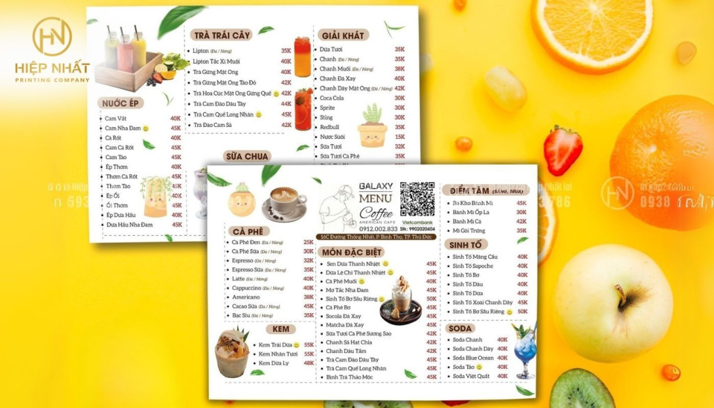 bảng báo giá in menu cho quán trà sữa