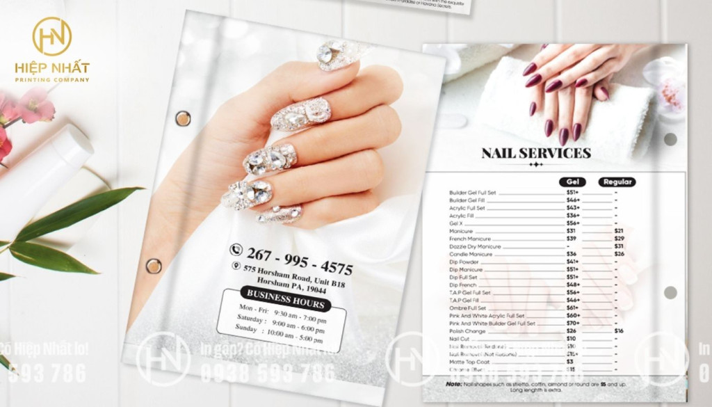 bảng giá in ấn menu cho tiệm nail