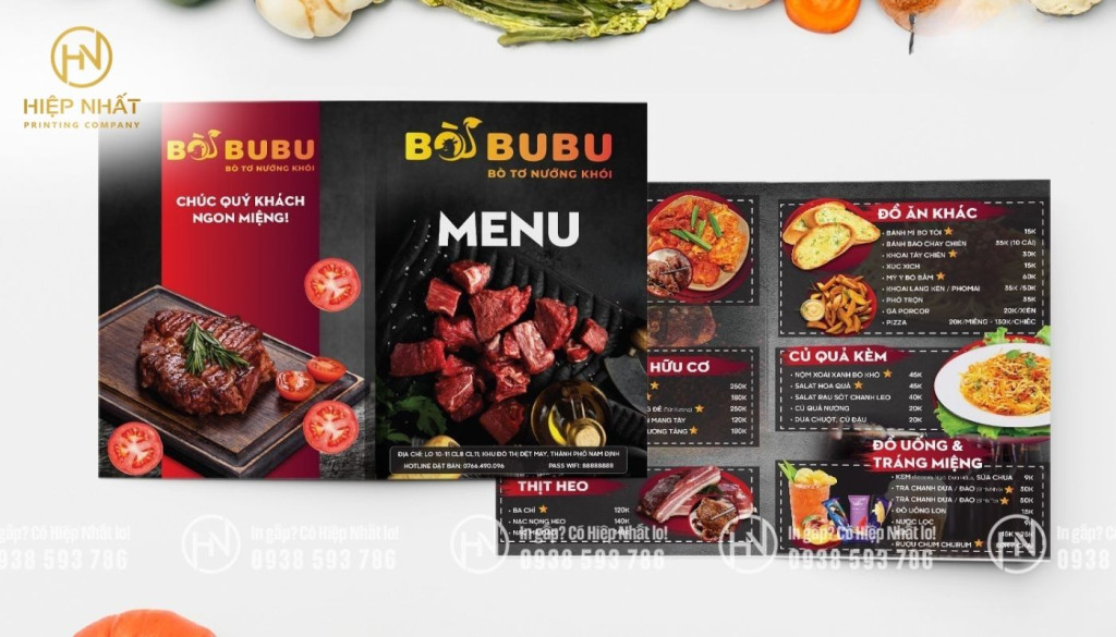 mẫu menu dành cho nhà hàng