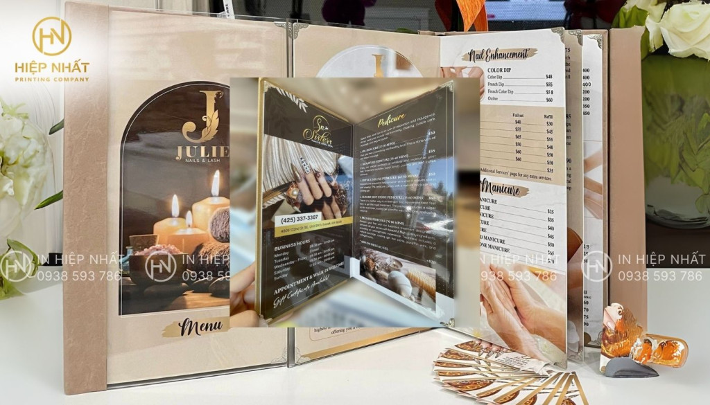 In menu mở phẳng chất liệu mica cao cấp In menu mở phẳng chất liệu mica cao cấp