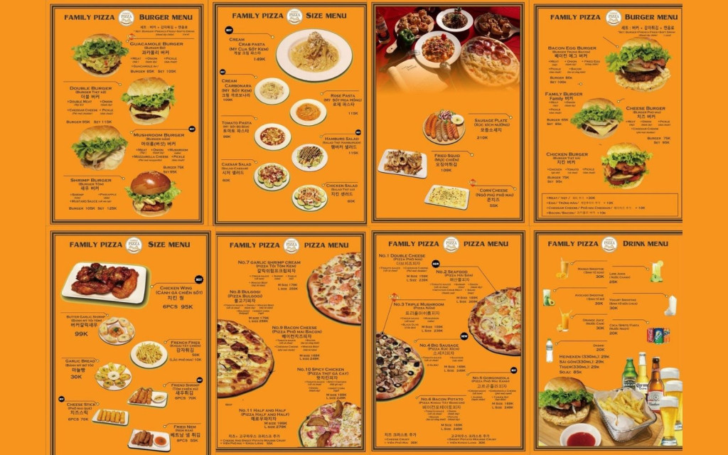 Mẫu menu tone vàng cam thu hút, nổi bật cho không gian quán Mẫu menu tone vàng cam thu hút, nổi bật cho không gian quán