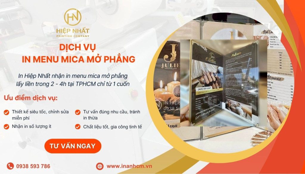 In menu mica mở phẳng cao cấp giá rẻ tại In Hiệp Nhất In Hiệp Nhất – Địa chỉ in menu mica mở phẳng giá rẻ lấy ngay