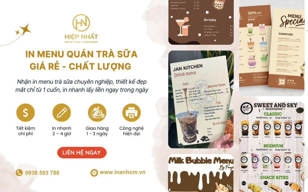 In menu quán trà sữa đẹp, giá rẻ tại In Hiệp Nhất In menu quán trà sữa đẹp, giá rẻ tại In Hiệp Nhất