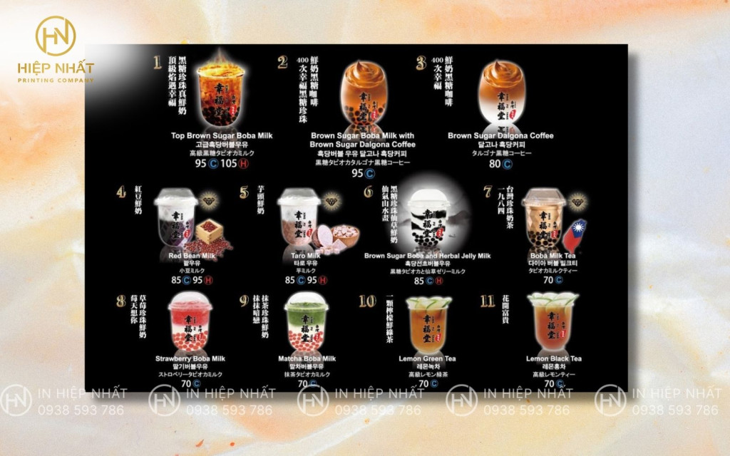 Mẫu menu quán trà sữa phong cách Đài Loan đẹp mắt